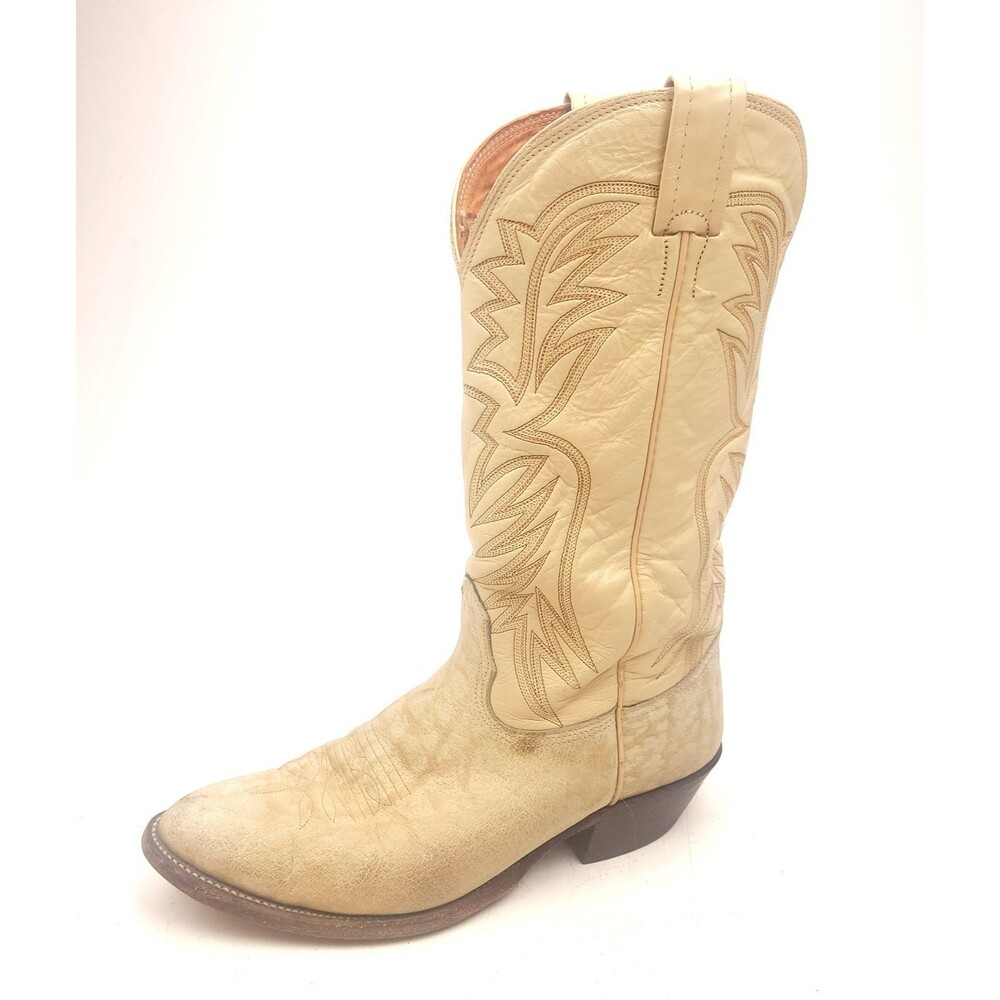 Mens Vintage Nocona Red Label Bone Color Exotic Cowboy Boots 9 D USA Made